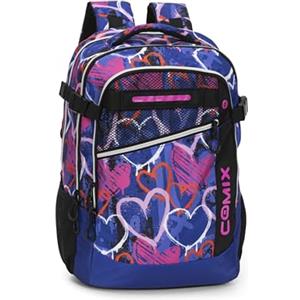 COMIX WBS - Zaino Scuola Media, Elementare e Superiore, 2 Vani Principali, 2 Tasche Frontali, Schienale Imbottito, Spallacci Imbottiti e Regolabili, Maniglia Imbottita, 32x44,5Hx20 cm, Sprayheart