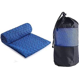 GIMIRO Asciugamano Yoga Antiscivolo Grip - Microfibra Tappetino Yoga con Un'Elevata Aderenza al Pavimento - Antiscivolo, Super Assorbente, Non Slittamento, Asciugatura Rapida - 183 cm x 61 cm - Blu