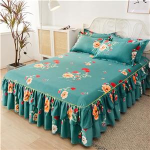 Morbuy 3 Pezzi Set Gonna da Letto per Singolo Matrimoniale e Una Piazza e Mezza Elasticizzata Copriletto con Volant Coprirete per Letto Lenzuola con 2 Federe (100x200+48x74cm,Zafferano)