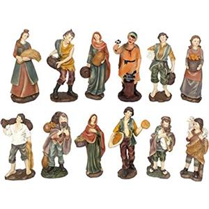 Generico Set 12 Pastori in Resina 20 cm Presepe Statuine COLORI CHIARI Personaggi Assortiti dipinte a Mano Mestieri Contadini Figure Diverse