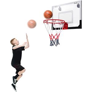 GYMAX Basket a Muro Trasparente, Tabellone da Basket in Plastica con Canestro, con Tabellone in PC Antirottura, Rete Resistente, con Canestro Diametro 23.5 cm, 45x30 cm