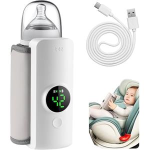 BIZOI Scaldabiberon Portatile da Viaggio, 6000mAh Scaldabiberon da Viaggio, Scaldabiberon Portatile Senza Fili da Viaggio, Scaldabiberon Elettrico per Latte Materno con Display a Led per Casa e Viaggi