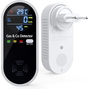 YOJOCK 4-in-1 Rilevatore di Gas e Monossido di Carbonio, Rilevamento CO fino a 2000PPM, Sensori per Gas Naturale, LPG, Metano, Propano, Temperatura e Umidità, Auto-Test