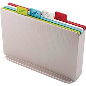 Joseph Joseph Index - Set di 4 Taglieri antiscivolo con codice colore e custodia, Argento, Regolare