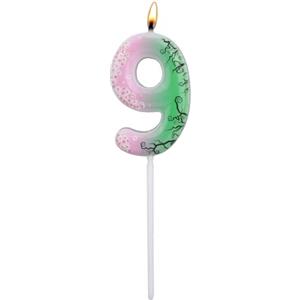 SAVITA Candela Compleanno a Tema Strega, Candele Numeri Rosa e Verdi Graziosi Topper per Torta con Numeri Decorazioni e Articoli per Feste a Tema Strega Halloween Compleanno Perfetti(Numero 9)