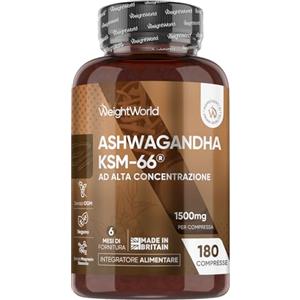 WeightWorld Ashwagandha KSM-66 Vegana 180 Compresse, 1500mg per Dose, 1 al Giorno (6 Mesi di Scorta), Estratto 12:1 di Integratore Ashwagandha Polvere, Withania Somnifera, Senza Magnesio Stearato, Prodotto in UK