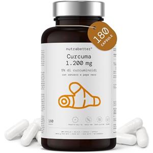 NUTRABETTER Curcuma capsule 1200 mg con zenzero e pepe nero | 180 Capsule vegane per una Fornitura di 3 Mesi | Curcumina per l'antinfiammatorio naturale - Articolazioni e Digestione | nutrabetter®