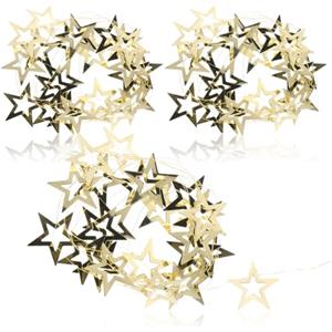 COM-FOUR® 3 ghirlande dorate con stelle - Ghirlanda natalizia come decorazione per l'albero di Natale - Ghirlanda per la corona dell'Avvento - 2 m ciascuna