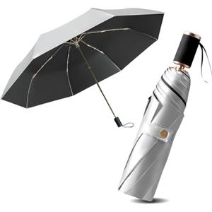 Le Monde du Parapluie - Ombrello pieghevole da donna - Ombrello a tre persiane - Rivestimento in titanio argento, Nero, Classic