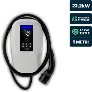 V-TAC 3 - Stazione di Ricarica Dazebox Home T 22.2kW Trifase 32A, IP55 IK10, WiFi e Bluetooth, Wall Box Bianco con Schermo, 3 Tessere RFID Incluse, Cavo Tipo 2 Lunghezza 5m