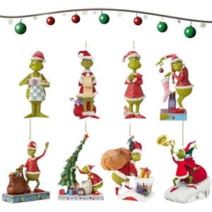 LISINGLINGO 8 decorazioni natalizie piatte 2D Grinch per l'albero di Natale decorazioni natalizie decorazioni albero di natale per feste di compleanno, adatte per Halloween, Natale e Pasqua (rosso)