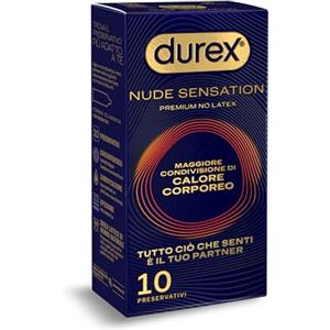 Durex Nude Sensation, Preservativi in Nitrile, Senza Lattice di Gomma Naturale, Ultra Sottili ed Extra Lubrificati, Maggiore Condivisione di Calore Corporeo, vestibilità Regular, 10 Profilattici