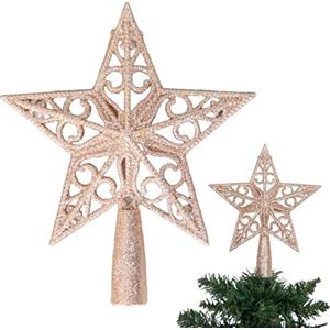 SHATCHI Puntale per albero di Natale a forma di stella con glitter oro rosa 14,5 cm infrangibile per decorazioni albero di Natale Natale cima dell'albero corona dell'albero ornamento per le feste