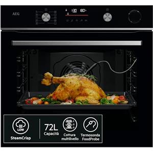 AEG Serie 6000 Forno a Vapore SteamCrisp da Incasso, 72 L, SenseCook Multifunzione con Cottura a Vapore, Pulizia Pirolitica, 9 Programmi, Display LED, OR6PB51WSB