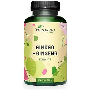 Vegavero Ginkgo Biloba e Panax Ginseng | Con 20% Ginsenosidi e 24% Glucosidi Flavonoidi | SENZA ADDITIVI | 120 capsule | Vegan | Vegavero®