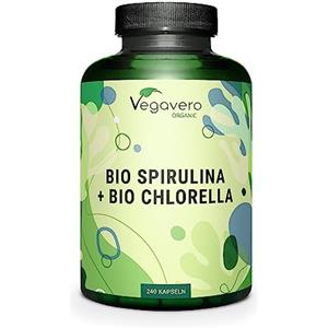 Vegavero SPIRULINA & CLORELLA BIO | 2000 mg dose giornaliera | Detox, Difese Immunitarie e Antiossidante | 240 Capsule | Senza Additivi | Vegan | Vegavero®
