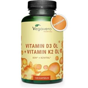 Vegavero Vitamina D3 + K2 MK7 | VEGAN | Vitamine di Marca dall'Europa | K2 >99% all-trans MK-7 K2VITAL | Alta Biodisponibilità | per Ossa, Denti e Sistema Immunitario | Cruelty Free | Vegavero