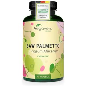 Vegavero SAW PALMETTO 10.000 mg | con Pygeum Africanum | Serenoa Repens ad Alto Dosaggio | con Acidi Grassi e Steroli | Salute della Prostata e Capelli | 90 capsule | Vegan | Vegavero®