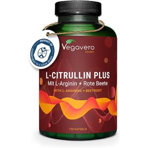 Vegavero L-Citrullina + L-Arginina | 2946 mg di Citrullina Malato (AMINOFERMENT) | con Barbabietola (Betaina) | Senza Additivi | Performance Sportiva e Massa Muscolare | 150 capsule | Vegan