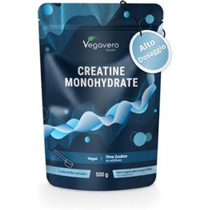 Vegavero Creatina Monoidrata in Polvere 500g | 100% Pura e ad Alto Dosaggio | Integratore per Allenamento, Sport, Palestra e Pre Workout | Vegan | Testato in Laboratorio | Senza Additivi | Vegavero