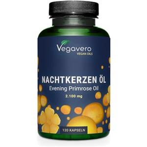 Vegavero Olio di Enotera Vegano | 2100 mg | Con 11% GLA | Spremuto a Freddo | Per Sindrome Premestruale, Menopausa, Salute della Pelle ed Antinfiammatorio | Senza Additivi | No OGM | Vegavero®