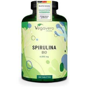Vegavero Spirulina Bio | 4.000 al giorno - 1.000 mg per compressa | 3,9% di Ficocianina | 100% Pura e Biologica | Alga Spirulin Platensis | Certificata in Laboratorio Tedesco | Vegavero®