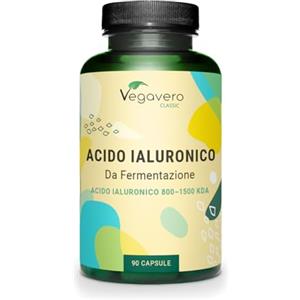 Vegavero Acido Ialuronico Integratore | 600 mg | 800-1500 kDa | VEGAN | 100% NATURALE da fermentazione | 90 capsule | Hyaluronic Acid | Vegavero®
