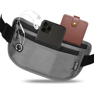 VINATO Marsupio Antifurto con Protezione RFID, Marsupio Uomo e Donna, Portadocumenti da Viaggio Impermeabile, Cintura per Soldi Nascosta per Sport, Viaggi e Festival, Sottile Borsa, Grigio