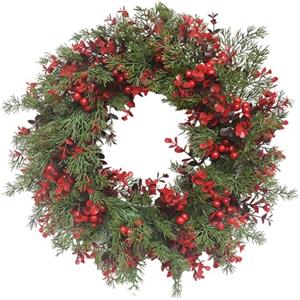 JISADER Ghirlanda Natalizia Artificiale, Ghirlanda Natalizia, Ghirlanda Natalizia per Interni ed Esterni, Ghirlanda per Porta d'ingresso per pranzi alla, Diametro 35 cm