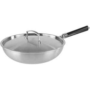 Kamberg - Wok in acciaio inox 28 cm manico rimovibile - Acciaio inossidabile 18/10 Triply - Tutti i piani cottura inclusi induzione e forno