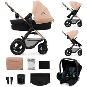 kk Kinderkraft Kinderkraft MOOV 2 AIR Passeggino Trio 3 in 1, navicella e passeggino 2 in 1, seggiolino auto i-Size, travel system, ruote gonfiabili ammortizzate, da nascita a 22 kg, Beige