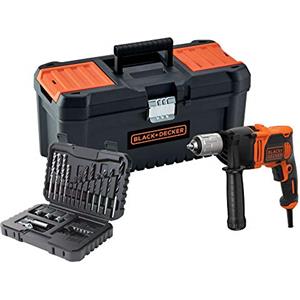 BLACK+DECKER Trapano a percussione 850W con 32 accessori, velocità variabile, mandrino senza chiave, funzione di percussione, BEH850KA32-QS
