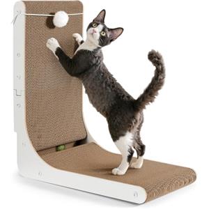 Gimars Tiragraffi per Gatti a Forma di L 47cm, Tavola per Graffi con Peluche e Palline di Erba Gatta, Grande Tiragraffi in Cartone da Muro, Giocattoli per Gatti per Proteggere i Mobili