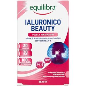 Equilibra Integratori Alimentari, Ialuronico Beauty, Integratore con Acido Ialuronico a Basso Peso Molecolare con Coenzima Q10, Aiuta a Contrastare i Fattori di Invecchiamento Cutaneo, 30 compresse
