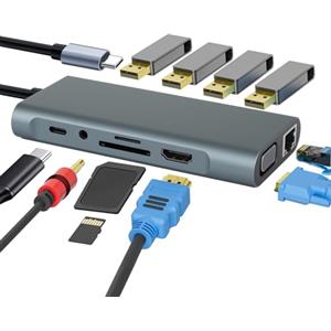 HNCY Hub USB per Macbook Air M4, 11 in1 PD100W Adattatore USB C HDMI per Macbook Pro M4, TF/SD,VGA, Sdoppiatore USB con Ethernet RJ45 per Surface Pro/iPad/Steam Deck/Dell/Samsung