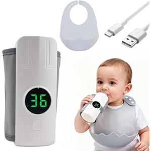 Aohcae Scaldasalatte per bambini, in viaggio, 6 livelli di temperatura, senza fili, con display a LED, 6000 mAh, scalda biberon portatile e bavaglino per bambini, per viaggi, casa