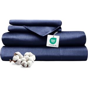 Ferò Completo Letto, Completo Lenzuola Matrimoniali Cotone di Lusso 4 Pezzi, Proteine della Seta, Lenzuolo Angoli 160x200, 2 Federe 50x80, Design Italiano, Raso di Cotone 300TC OekoTex, Blu