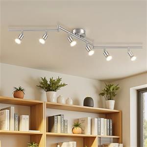Ketom Binario Faretti Soffitto Orientabile 6 Luci, GU10 Faretto da Soffitto LED Industriale Nichel, Faretti da Parete Interno Moderno per Camera da Letto, Cucina, Soggiorno, Senza Lampadina