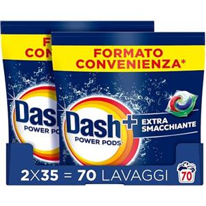 Dash Power Pods Detersivo Lavatrice In Capsule, Extra Smacchiante, 70 Lavaggi (2x35), Rimuove anche le macchie secche da 7 giorni, per una pulizia impeccabile