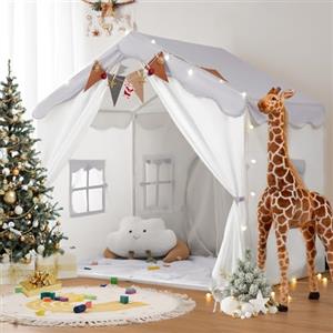besrey 2 in 1 Tenda per Bambini besrey, Tenda Casetta da Gioco con 2 Porte e 4 Finestre, Tenda da Gioco per Bambini Interni ed Esterni con Tappetino Imbottito, Luci Fatate e bandierine (Lavanda)