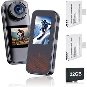 Nvgfelis Action Cam Dotato di scheda di memoria32GB, doppio schermo Telecamera Moto,Action Camera con batteria ricaricabileda 2 x1350 mAh e set di accessori