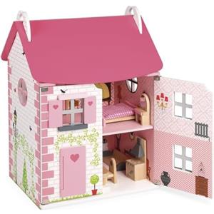 Janod - Mademoiselle Casa Delle Bambole (Legno), 3 Piani e 11 Accessori Inclusi, Giocattolo Di Imitazione, per Sviluppare L'Immaginazione - Da 3 Anni in su, J06581