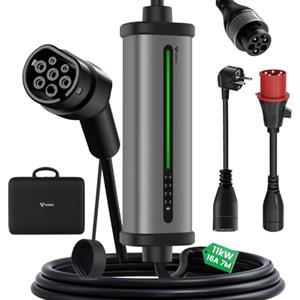GONEO Mobile Wallbox 11 kW [Trifase 7M | 8-16A Potenza di Ricarica Regolabile 2-8H Timer ] Colonnina Ricarica Auto Elettrica con Spina CEE e Spina Schuko Compatibile con Model Y/3 e Altri EV/PHEV