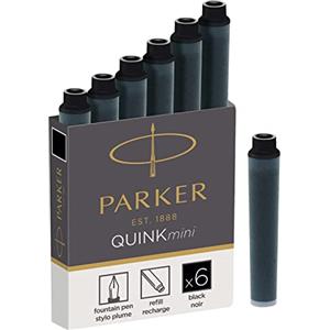 Parker Mini Cartucce di ricarica per inchiostro penna stilografica | Inchiostro QUINK nero | Confezione da 6