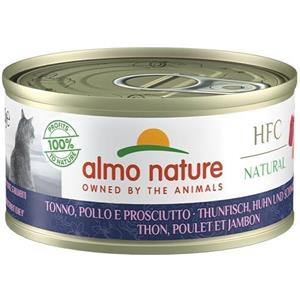 Almo Nature HFC Natural Cibo Umido per Gatti - Tonno, Pollo e Prosciutto - Lattina da 70 gr