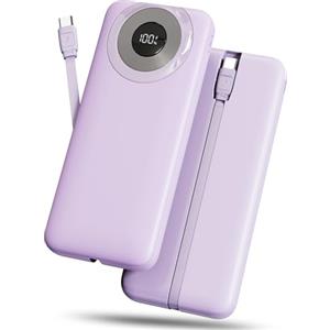 Hosgubo Power Bank 10000mAh, Sottile Powerbank 5V/3A Ricarica Rapida Fast Charging USB C Ingressi e Uscite, Potente Caricatore Portatile con Cavi Integrati, Caricabatterie Portatile per iPhone Samsung ecc