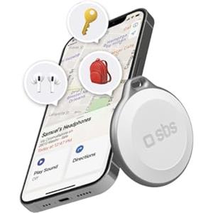 SBS Track My Circle - Localizzatore Chiavi e Oggetti Compatibile con Apple Dov'È, Suono Allarme 100 dB, Pronto all'Uso con Batteria CR2032 Inclusa, Impermeabile IP65, con Foro Portachiavi, Bianco