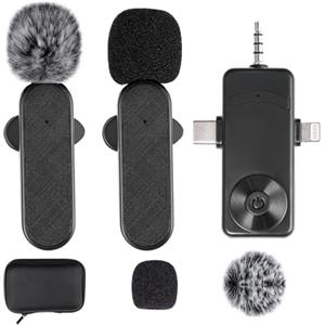 Carehabi Microfono Wireless con Riduzione del Rumore,Microfoni Lavalier per Telefono Android/iPhone/iPad/Laptop,Microfoni Wireless Professionali per Registrazione Video,Intervista,Streaming Live