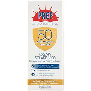 PREP, Crema Solare Viso SPF50 +, Protezione Solare, Protezione Raggi UVA/UVB, Senza Parabeni, Formato 50 ml