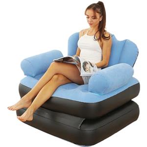 Generic Poltrona gonfiabile - Divano letto ad aria, pieghevole, portatile, divano gonfiabile a doppio strato, materasso ad aria da campeggio, divano letto moderno per interni ed esterni, facile da